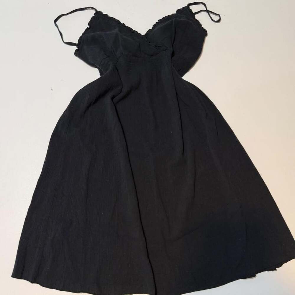 No Boundaries Y2K Jet Black Smocked Camisole Dress Lettuce Edge